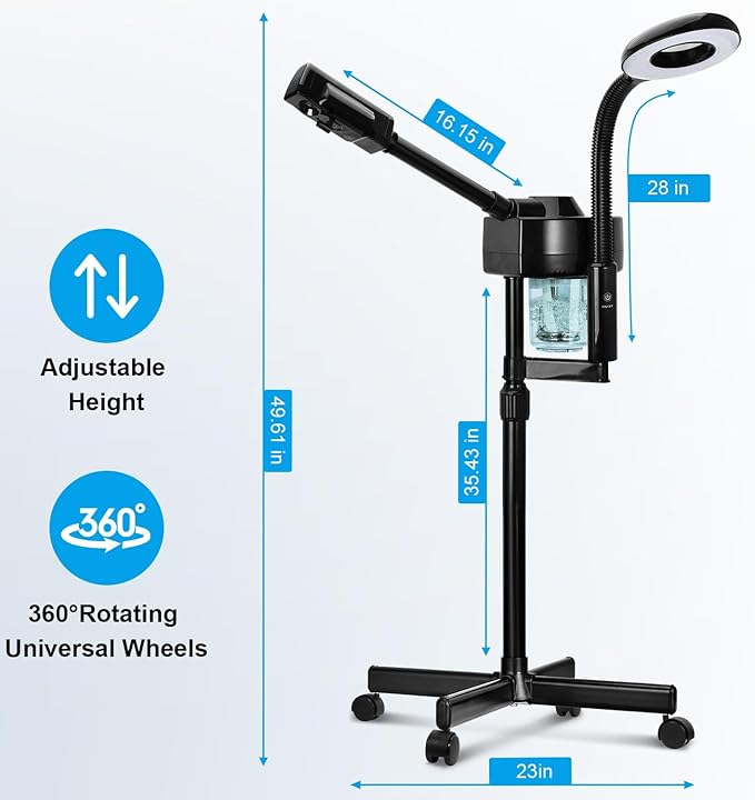 2 in 1 Facial Steamer Professional Ionic Face Steamer with 5X Magnifying Lamp&Adjustable Hot Mist Nozzle, Esthetician Facial Steamer Salon Spa Beauty Skin Care Equipment
