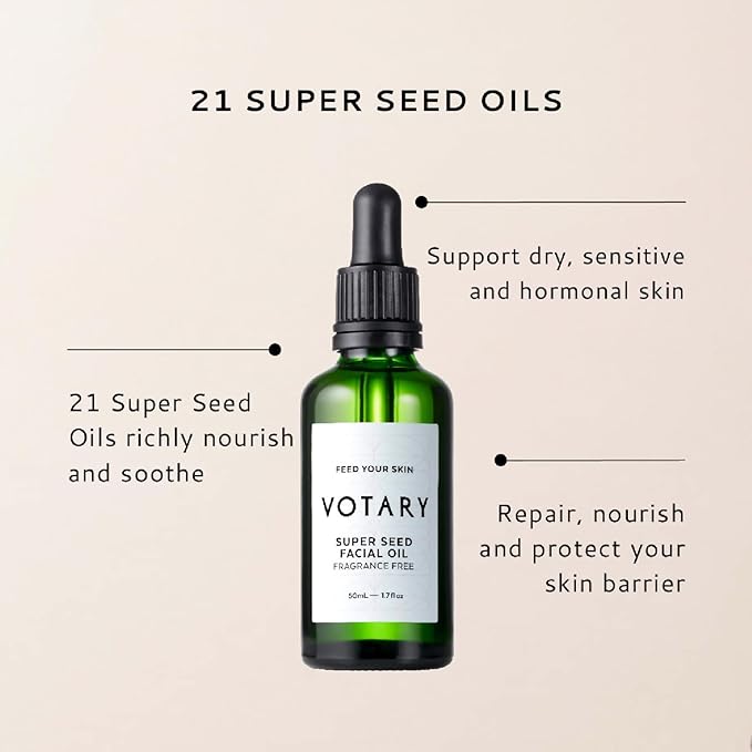 Super Seed Facial Oil | Anti Aging Face Serum Drops For Dryness, Redness, Elasticity Soothes & Nourishes Skin For Alluring Youthful Look Hydrate & Enrich Skin Fragrance Free 1.7 Fl Oz