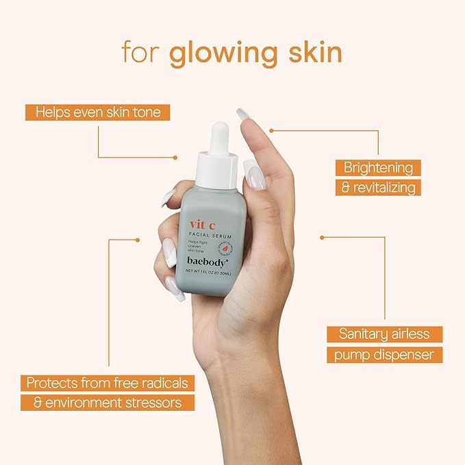 Baebody Made in USA Vitamin C Face Serum - Vitamin C Serum for Dark Spots and Dull Skin - With Hyaluronic Acid (1 fl oz/30 ml)