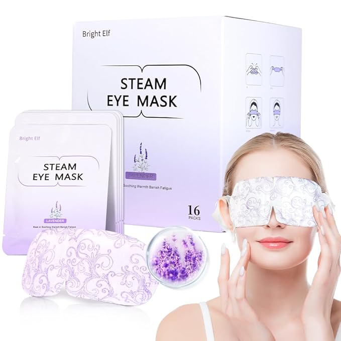 16 Packs Steam Eye Mask,Self Heating Warm Compress for Dry Eyes,Heated Eye Mask for Fast Relief,Disposable Moist Heating Compress Pads for Sleeping(Lavender)