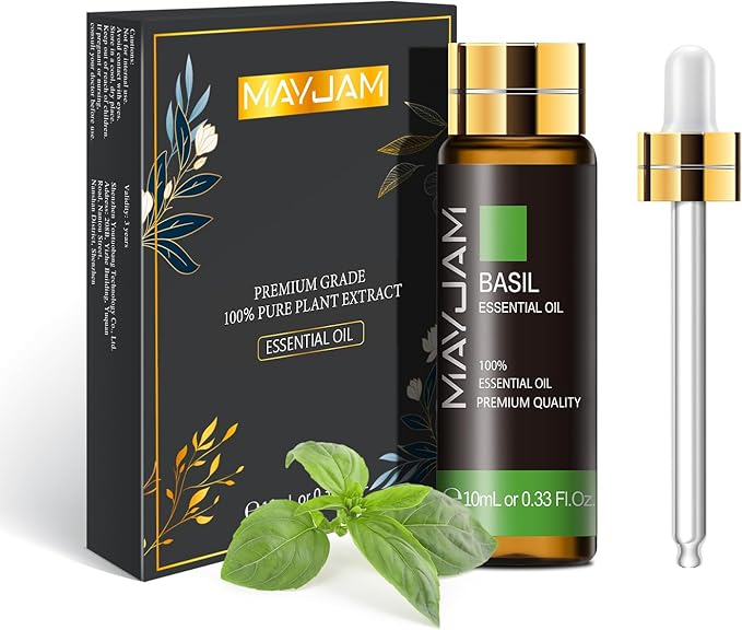 Basil Essential Oil, MAYJAM 10ML/0.33FL.OZ Premium Basil Oils for Soap Candle Making, Diffuser, Bedroom, Living Room, Office