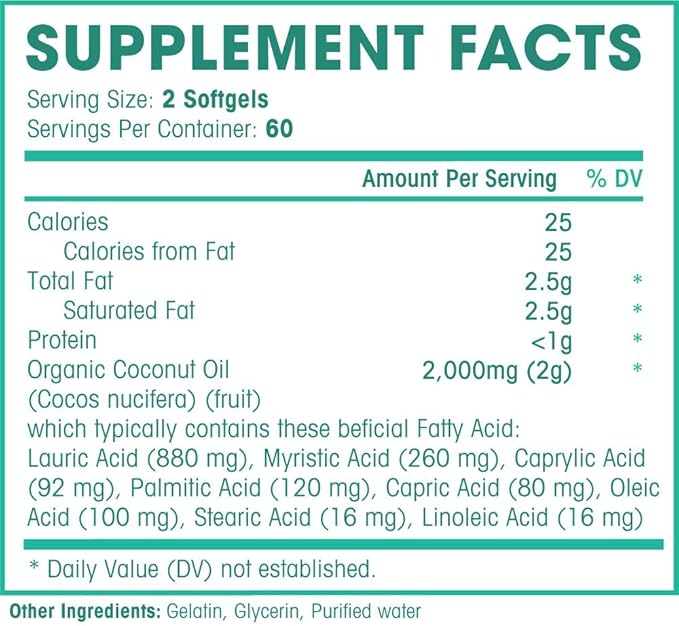 Natures Wellness Organic Coconut Oil 2000mg - Healthy Skin, Nails, Hair Growth – Extra Virgin, Cold Pressed, Unrefined Non GMO - Rich in MCT MCFA - Support Brain Function