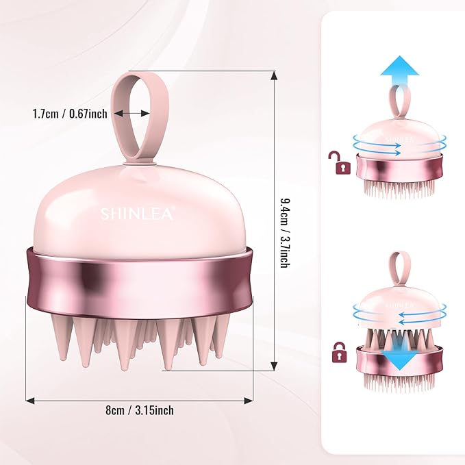 2 in 1 Scalp Massager Shampoo Brush with Soft Silicone Bristles for Hair Growth and Dandruff Removal, Hair Brush Head Massager Scalp Scrubber Exfoliator for Both Wet and Dry Use (Pink)