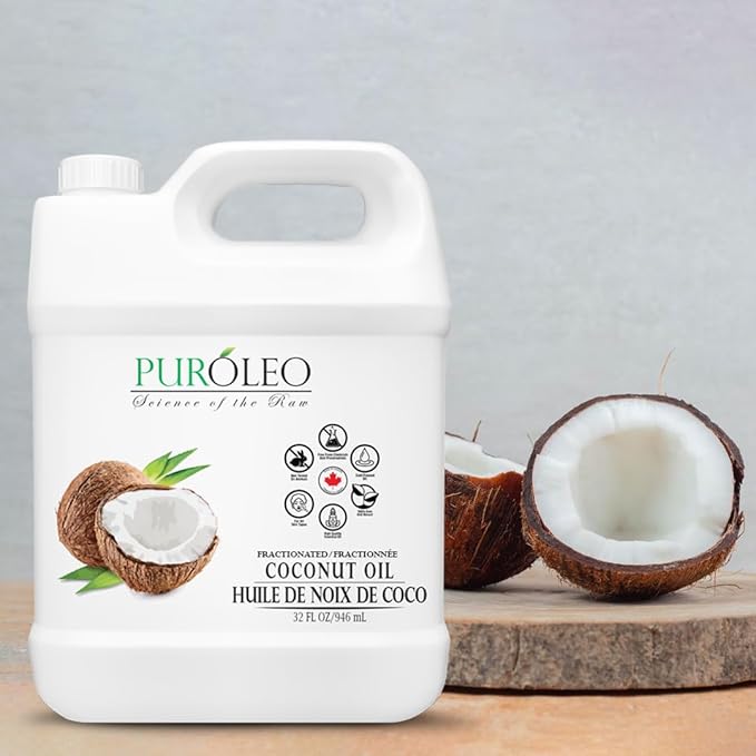 PUROLEO Fractionated Coconut Oil 32 Fl Oz/946 ML (Packed in Canada) 100% Natural and odorless Moisturizer & Carrier Oil l Hair Skin Body, Aromatherapy, Massage, Makeup Remover