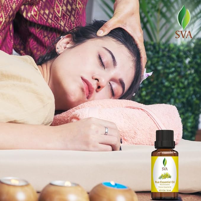 SVA Rue Essential Oil – 1/3 Fl Oz – 100% Natural Rue Oil - for Diffuser, Hair Care, Face, Skin Care, Aromatherapy, Scalp and Body Massage, Soap and Candle Making