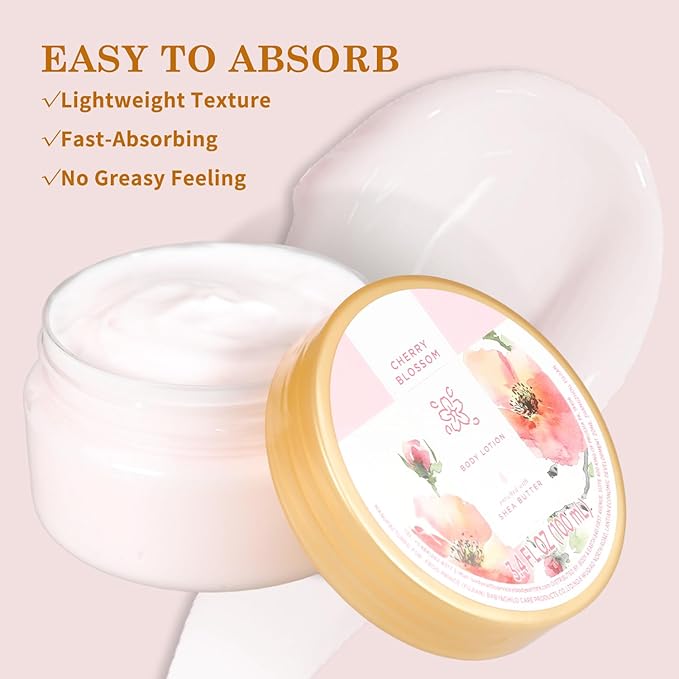 Cherry Blossom Lotion, Travel Size Body Lotion for Women and Men Dry Skin, Deep Moisturizing and Hydrating with Natural Shea Butter, Smell Good, 100ml(3.4floz)
