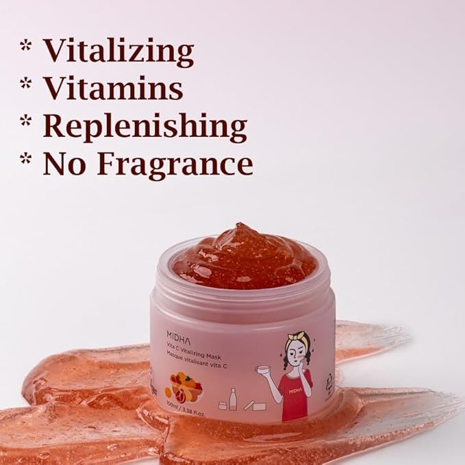 MIDHA Vita C Vitalizing Mask, Facial Wash-off mask, with Vitamin C and red fruits nutrition, vegan