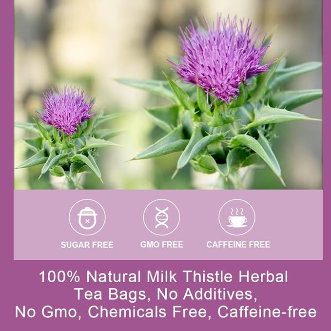 WOGORGT Dried Milk Thistle Tea - Organic Milk Thistle Herbal Tea for Liver Cleanse, Antioxidant and Immune Support, Caffeine Free - 30 Tea Bags