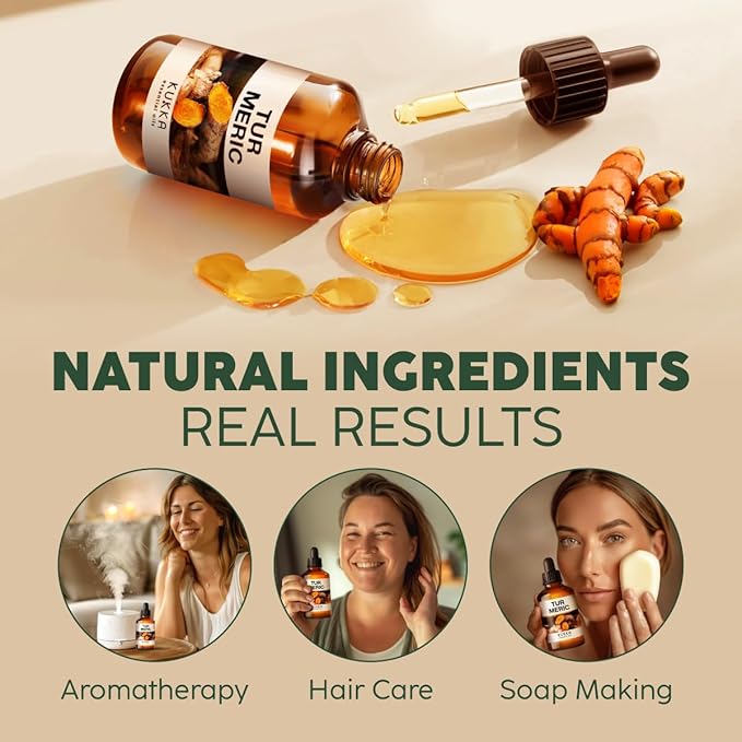 Kukka Turmeric Oil for Skin - 4 Fl Oz - 100% Pure Natural Turmeric Essential Oil, Herbaceous Scent, for Face, Hair, Aromatherapy, Candle & Making Scent DIY