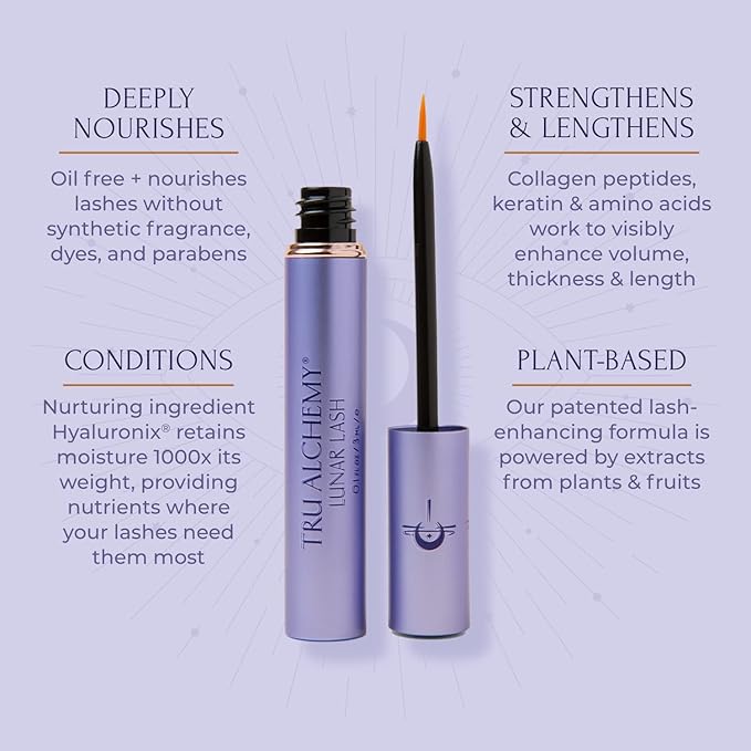 Tru Alchemy Lunar Lash + Eye Elixir | Lash Serum w/Keratin, Collagen, & Hyaluronic Acid + Cooling Dark Circle Treatment with Hyaluronix, Caffeine, & Vitamin C