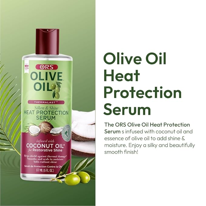 ORS Olive Oil Heat Protection Hair Serum infused with Coconut Oil for Restorative Shine 6.0 Ounce (Pack of 2)