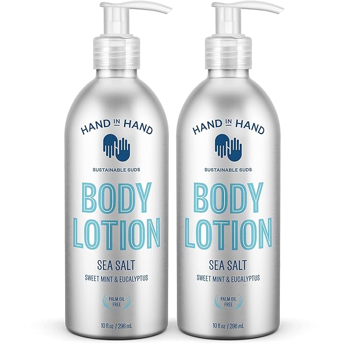 Hand in Hand Moisturizing Body Lotion, Dry Skin Lotion with Shea Butter, 10 Fl Oz, Sweet Mint & Eucalyptus, Sea Salt Scent, 2 Pack