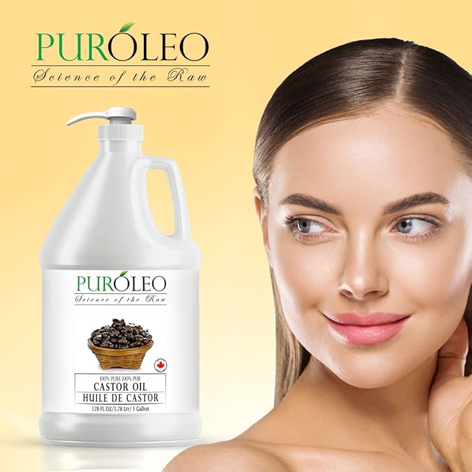 PUROLEO Castor Oil 128 Fl Oz/3784 ML (Made in Canada) Hair, Lash, Beard, Eyelashes & Eyebrow Oil Jamaican Black castor oil for thicker brow longer lashes, Make eyelash serum, hair serum for dry hair