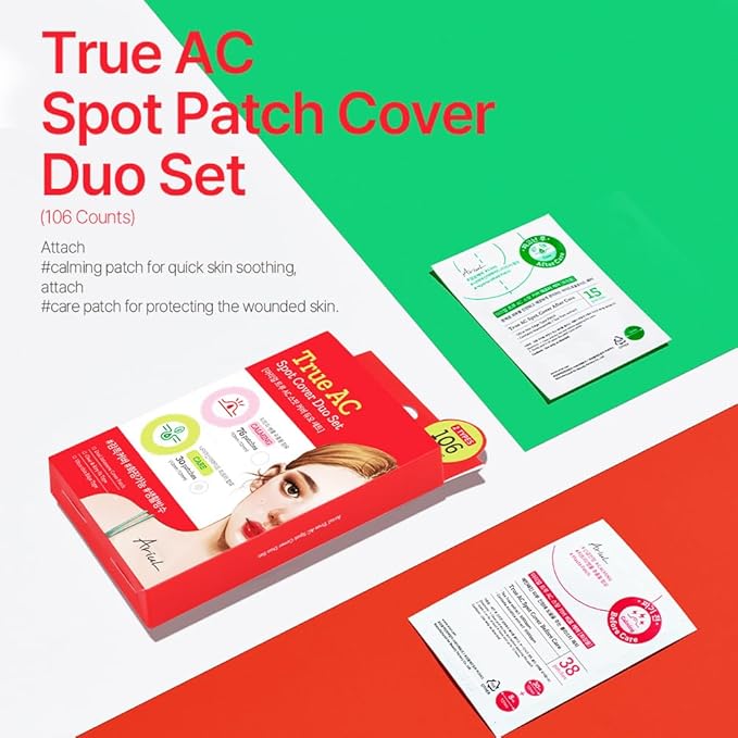 Ariul True AC Spot Cover Duo Set – Before & After Blemish Care, Hydrocolloid Patch with Salicylic Acid, Niacinamide, Tea Tree Oil & Cica, Ultra-Thin, Korean Skin Care, 106 Patches (Red - Duo Set)