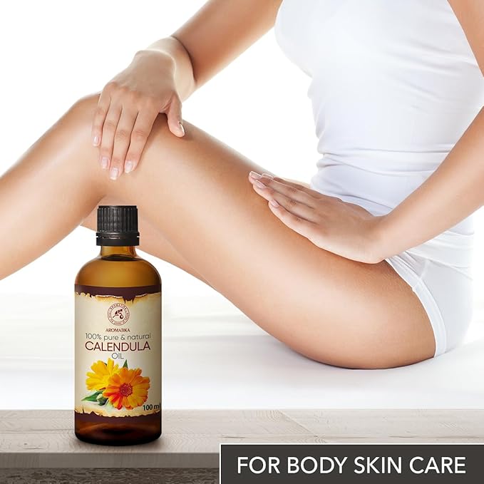 Calendula Oil 3.4 Fl Oz (100ml) - Calendula Officinalis Flower Extract – Infused - Almond Oil Base - 100% Pure & Natural - Marigold Oil – Benefits for Skin, Nails, Hair, Face, Body