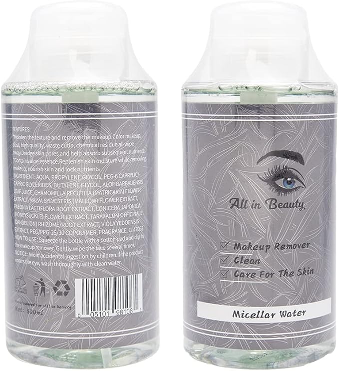 All in beauty Micellar Lotion Cleansing Water, Toner, Make-up Remover for All Skin Types, After Waxing, During and After Micropigmentation, Acne, Dry Skin, Burns or Injuries.(300ml)