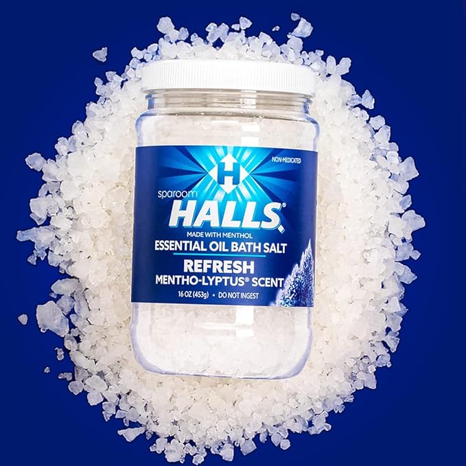 Halls Refresh Menthol with 100% Pure Essential Oils Aromatherapy Bath Salts, 16 oz, Eucalyptus, Menthol and Mentho-Lyptus Scent