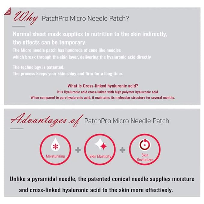 PATCH PRO Micro Eye Patch Hyaluronic Acid Fine Lines, Puffy Eyes, Forehead Lines Microneedle length 0.25mm Patches 4 Pairs