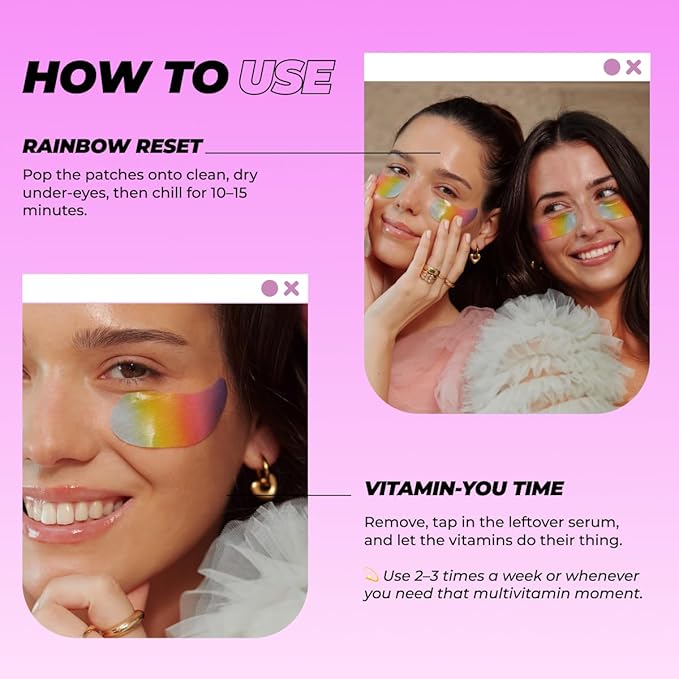 Vitamasques Multivitamin Rainbow Eye Pads 3-Pack - Hydrating and Firming - Korean Skin Care Reduce Fine Lines, Puffiness, Wrinkles & Dark Circles