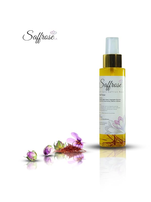 Handmade Saffron Skincare Gift Set, 5pc including Saffron Soap, Bamboo Soap Dish, Saffron Scrub, Saffron & Rose Facial Toner, Facial Oil, & Gua Sha