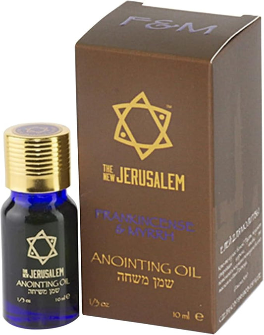 Premium Frankincense & Myrrh Anointing Oil Hand Made in Israel - 100% Natural, Pure EVOO & Essential Oils - Holy Bible Precious Gifts for Religious, Spiritual Use - Temple, Home, Diffuser 0.34 Fl Oz