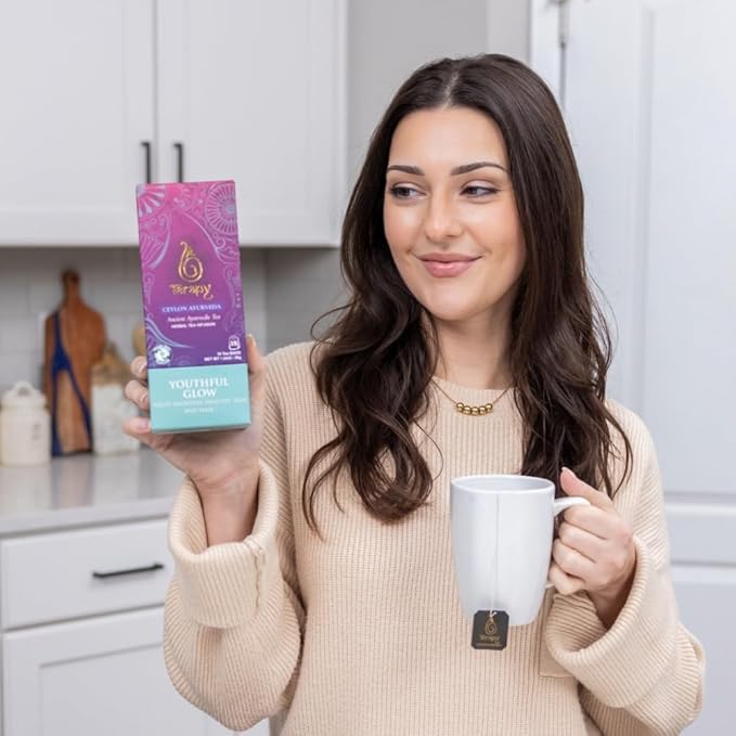 Térapy Ceylon Youthful Glow Herbal Tea Bags | Helps Maintain Healthy Skin and Hair | 100% Natural Blue Butterfly Peas, Licorice Root, Green Tea & More | Individually Wrapped Organic Tea Bags |18 Count