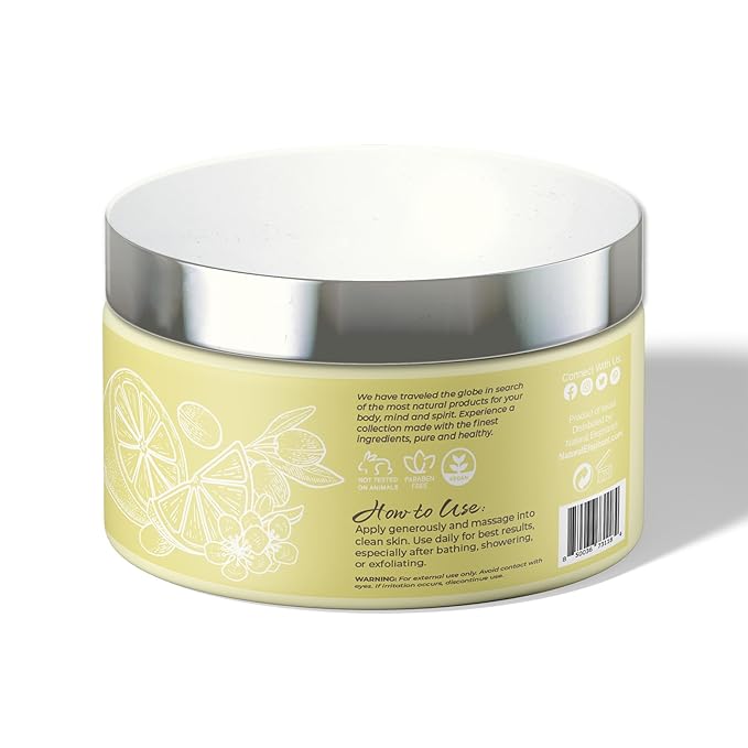 Natural Elephant Body Butter with Shea Butter, Dead Sea Minerals & Vitamin E - Luxurious Moisturizer, Hydrating Cream, Cruelty-Free, Paraben-Free, 9 oz (Lemon)