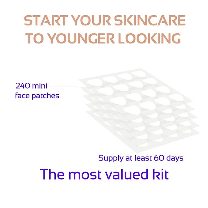 Face Wrinkle Patches 256Pcs - Clear Reusable Pads for Overnight Anti-Wrinkle Treatment - Fine Line Remover Strips to Smooth Eye, Mouth and Forehead - Train Facial Muscles for Smoother Skin