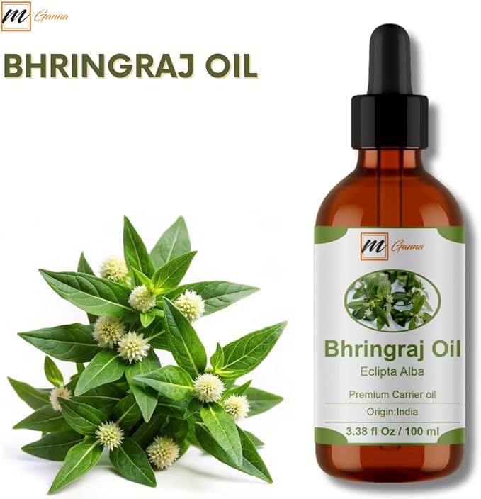 Natural Bhringraj Oil 3.38 Fl Oz / 100 ml for Skin Care, Hair Care, Scalp Massage & Body Massage