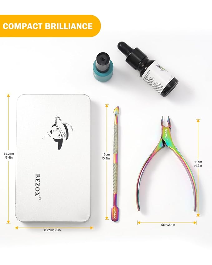 BEZOX Cuticle Trimmer with Pusher - Salon Quality Cuticle Clipper with Cuticle Pushers, Super Sharp Cuticle Cutters and Dual-End Nail Pushers Cuticle Stick, Professional Manicure Tools - Rainbow