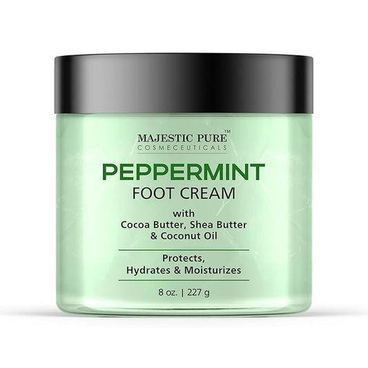 Majestic Pure Peppermint Foot Cream, Warming Cream - Calluses, Dry Cracked Feet, Hands, Heels, Elbow, Nails, and Knees - Softens & Moisturizes Skin - 8 oz