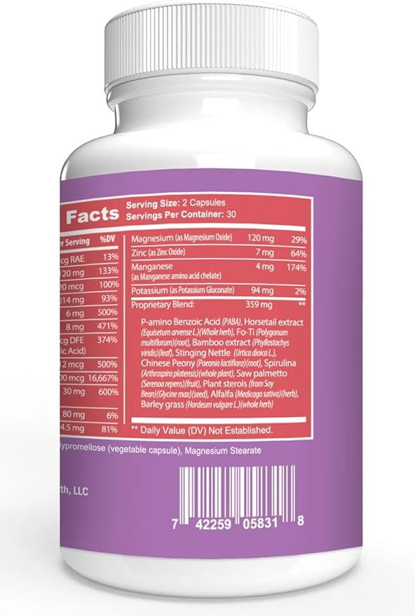 Hair, Skin & Nails Plus (60 Capsules) 500mg+ with Biotin, Vitamins & Minerals, Saw Palmetto with Vitamins A, C, D and E