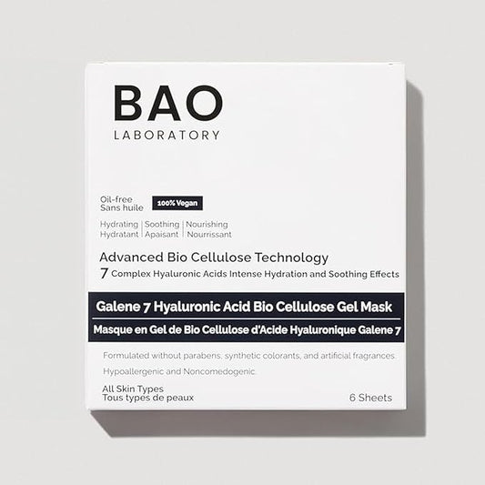 Galene 7 Hyaluronic Acid Bio Cellulose Gel Mask | Intense Hydration & Soothing Effects for Face | Skin Care Face Facial Mask | 100% Vegan, 330 g (6 pairs)