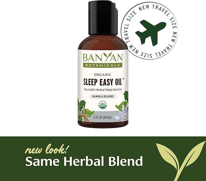 Banyan Botanicals Sleep Easy Oil – Organic Ayurvedic Herbal Massage Oil – Calming & Relaxing Massage Oil with Ashwagandha, Passionflower & Skullcap – 2 oz. – Non GMO Sustainably Sourced Abhyanga Oil