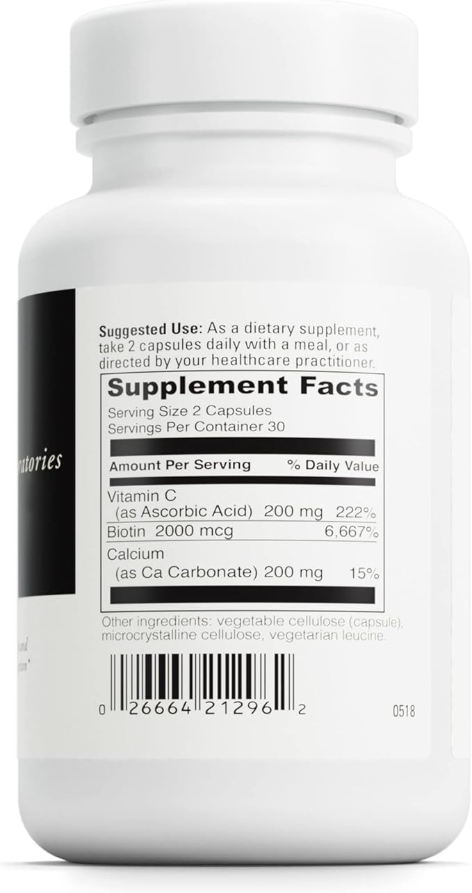 DAVINCI Labs Biotin - Supports Skin & Hair Health, Intestinal Flora Function* - Dietary Supplement with Vitamin C & Calcium as Ca Carbonate - Vegetarian - Gluten-Free - 60 Capsules