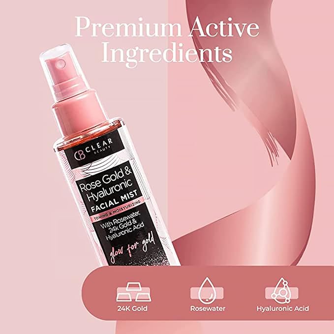 Rose Gold & Hyaluronic Acid Face Mist - Dermatologist Tested, Moisturizes, Calms Redness & Tones Skin, Balancing Facial Spray, Cruelty-Free, Vegan, 95% Natural, Non - GMO, All Skin Types