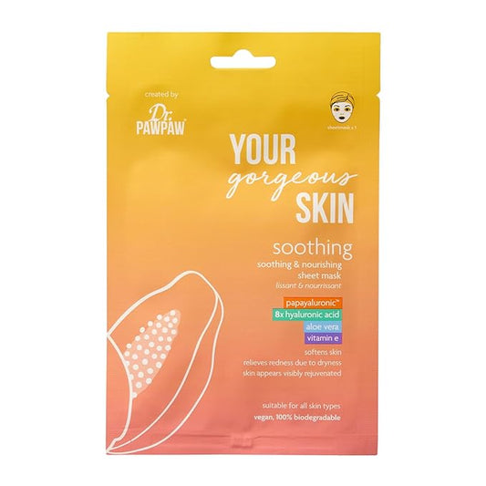 Dr. PawPaw Your Gorgeous Skin Soothing Sheet Mask - Face Mask Sheet with Aloe Vera and Vitamin E - Vegan Sheet Masks and Cruelty-Free - 0.84 oz