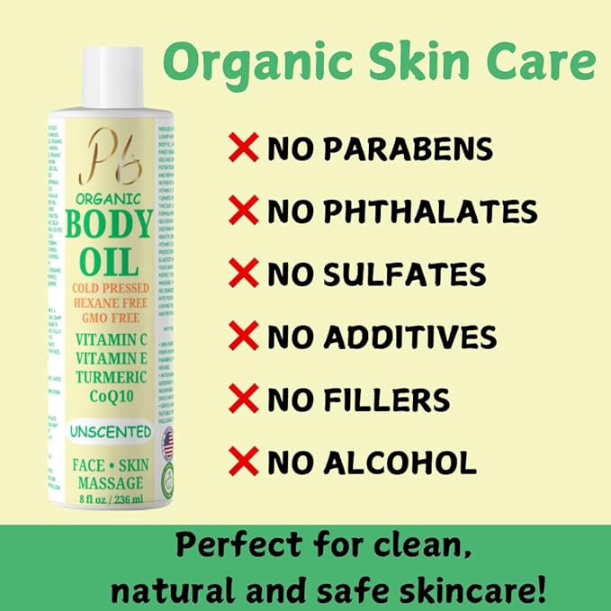 Organic Body Oil – Cold-Pressed Blend with Jojoba, Olive, Moringa & Almond Oils – Hydrating Oil for Skin & Massage, Natural Moisturizer – 8 fl oz