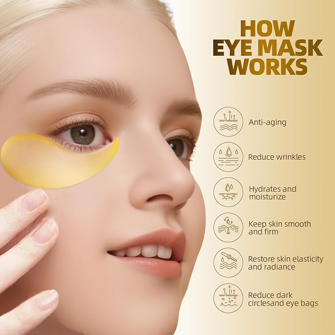 Brightening Eye Masks, Hydrating Eye Masks W/Caffeine Hydrolyzed Collagen & Centella Asiatica- Under Eye Patches For Dark Circles - Minimize Puffiness (Gold - Gold collagen)