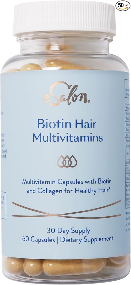 eSalon Biotin Hair Multivitamins with Collagen, 2500mcg, 60 Capsules, 30 Day Supply, Allergen-Free