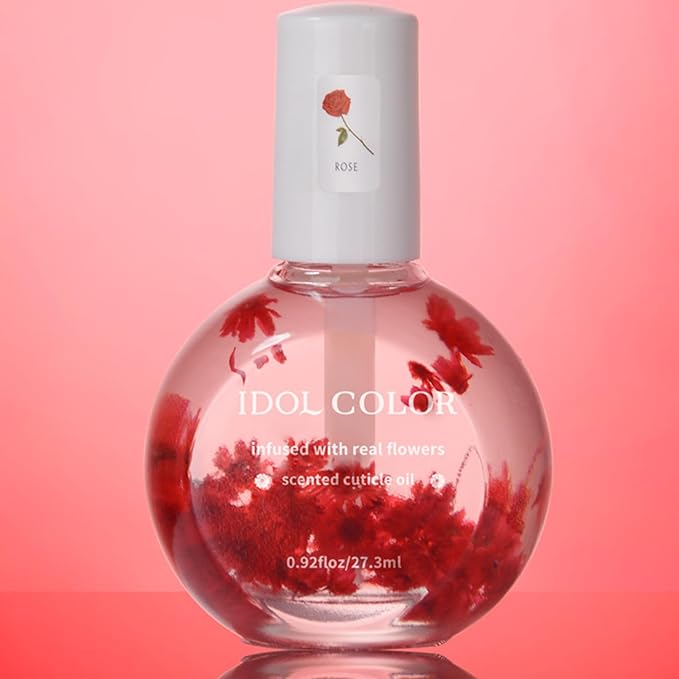 Flowery Scented Cuticle Oil, Infused with Real Flowers, Cuticle Revitalize Oil, Nail Oils For Growth And Strength, Cuticle Remover - Nail Strengthener - Cuticle Softener (0.92 fl.oz, ROSE)