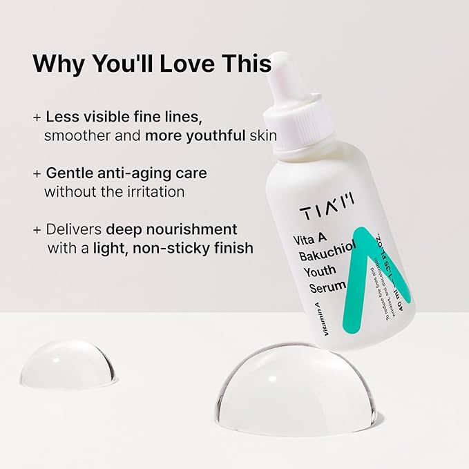 TIAM Vita A Bakuchiol Youth Serum, 1.35 fl oz, Anti-Aging Serum for Wrinkles & Dark Spots, Enhances Firmness & Elasticity, Retinol Alternative for Sensitive Skin, Korean Skin Care