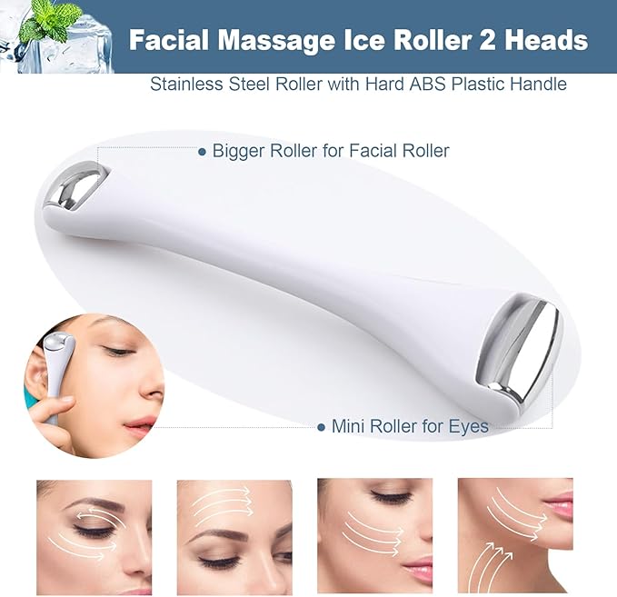 Mini Eye Ice Roller for Eye Puffiness - Facial Ice Roller and Mini Eye Roller 2 in 1 - Eye Massager for Migraine Relief Tighten Pores Under-Eye Pain Relief - Reduce Wrinkle Puffy for Face Arms (White)
