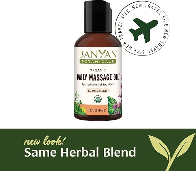 Banyan Botanicals Daily Massage Oil – Organic Ayurvedic Massage Oil – Balancing and Grounding Massage Oil with Organic Ashwagandha & Organic Shatavari – 2 oz – Non GMO Sustainably Sourced Abhyanga Oil