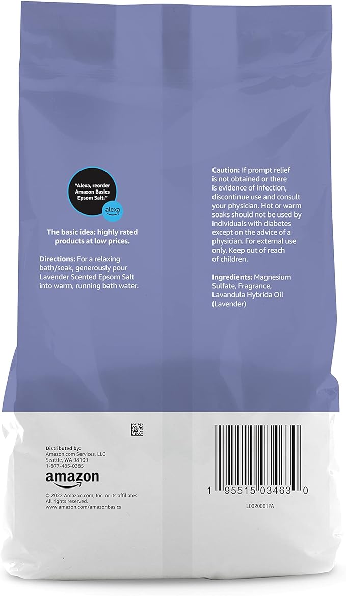 Amazon Basics Epsom Salt Soaking Aid, Lavender Scented, 3 Pound, 2-Pack (Previously Solimo)