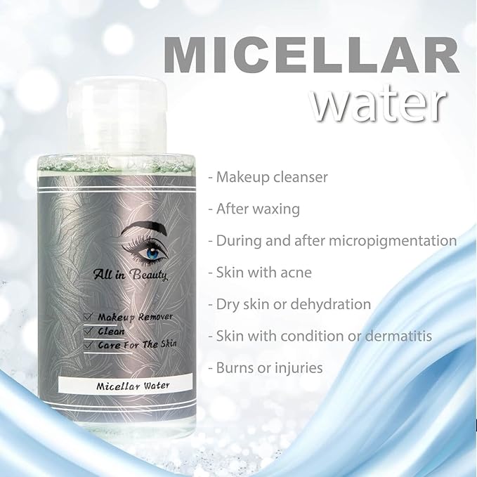 All in beauty Micellar Lotion Cleansing Water, Toner, Make-up Remover for All Skin Types, After Waxing, During and After Micropigmentation, Acne, Dry Skin, Burns or Injuries.(300ml)