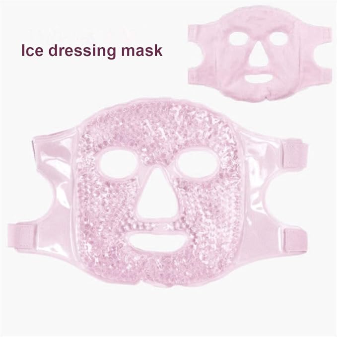 Hot and Cold Face Mask, Flexible Full Face Gel Ice Pad, Reusable Spa Compress Facial Pack for Migraine Relief, Puffy Eyes & Relaxation, Sleeping Face Mask, Pink