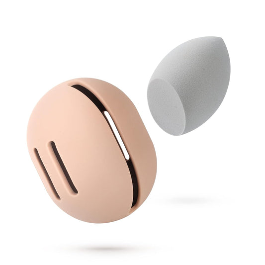 FERYES Makeup Sponge Holder with Makeup Sponge– Eco-Friendly Silicone Beauty Make Up Blender Case and Dry & Wet Use Foundation Sponge for Travel - Khaki (MS Khaki)