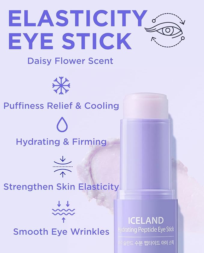 THESAEM Iceland Hydrating Eye Stick 0.24oz 3 Pack - Cooling, Collagen, Peptide - Cooling Eye Balm for Dark Circles and Puffiness – Under Eye Treatment - Balm to Smooth Skin Texture