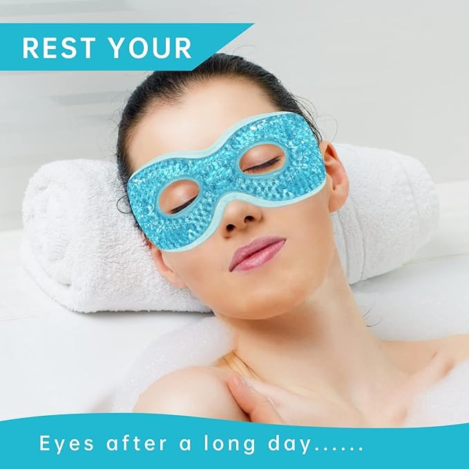 2PCS Gel Eye Mask, Hot Cold Compress Pack Eye Therapy Gel Bead Eye Masks, Reusable Cooling Ice Eye Mask with Holes, for Puffiness Dark Circles, Eye Bags, Dry Eyes, Headaches, Migraines, Stress Relief